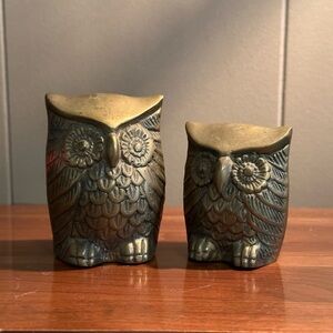 Pair of Vintage Brass Owls